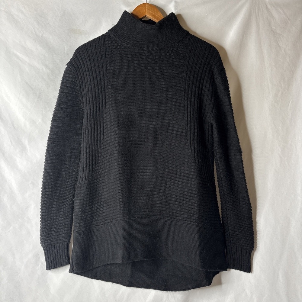 Athleta Merino Wool Funnel Neck Sweater Black Rib Knit Womens XS Long Sleeve Top